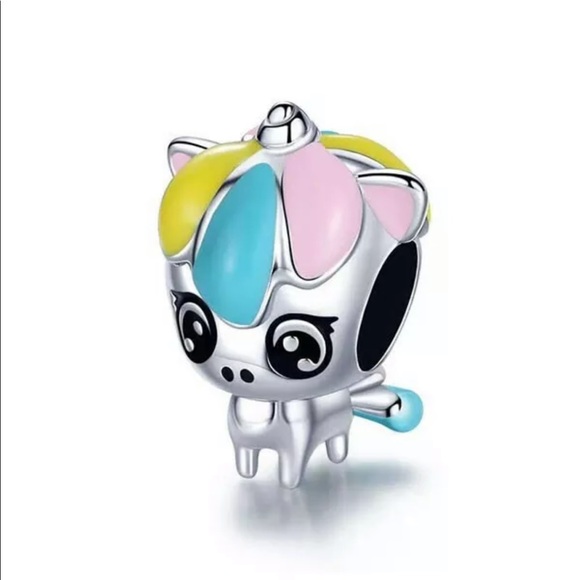 NEW•Silver & enamel Baby Unicorn DIY charm - Picture 1 of 7